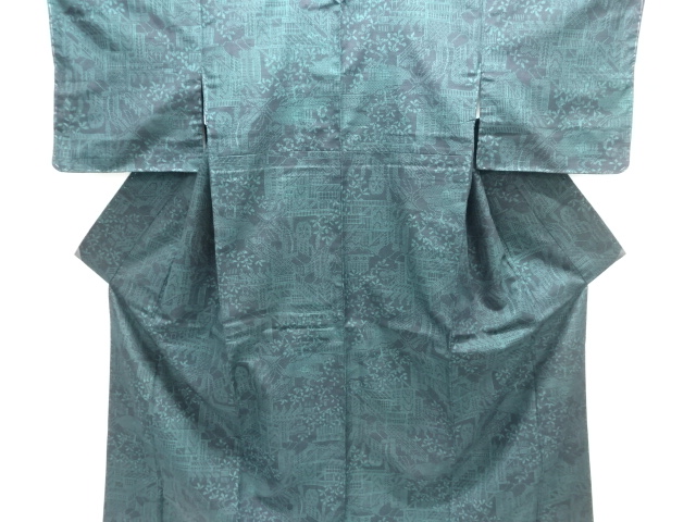 JAPANESE KIMONO / SILK / TSUMUGI / WOVEN MANSION & LEAVES